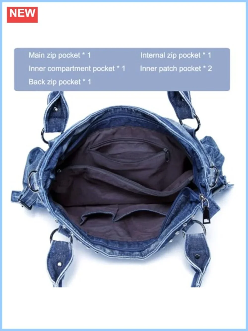 Designer Denim Hobo Tote Bag Crossbody Shoulder Purse Washed Denim Handbag